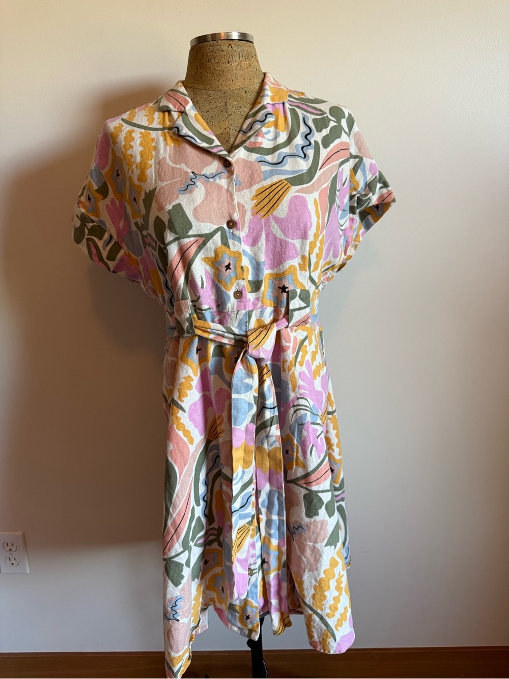 Charlies Pastel Abstract Floral Tie-Waist Mini Dress